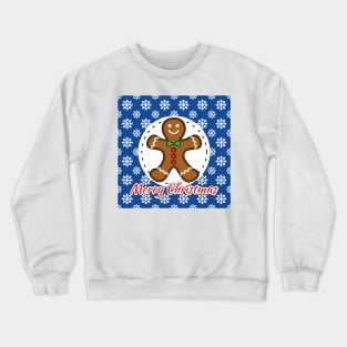 Gingerbread Man on Blue White Snowflakes Pattern - Merry Xmas Crewneck Sweatshirt